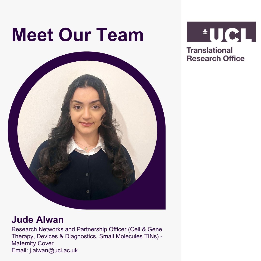 UCLTRO's tweet image. Welcome Jude Alwan to join us as Research Networks &amp;amp; Partnerships Officer! Reach out to Jude to explore how the @UCLTRO can help you explore opportunities for knowledge exchange and collaborations.  Get in touch: bit.ly/42ukDsS

#TranslationalResearch