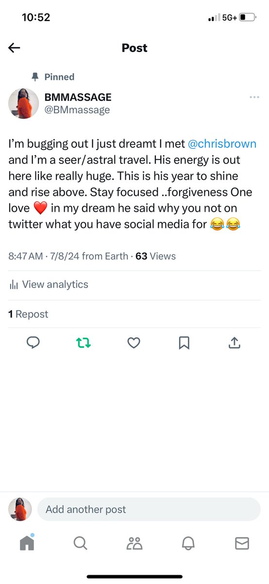 BMmassage's tweet photo. I said his energy would be big!! My dreams don’t lie. Congrats @chrisbrown https://t.co/fsZgtehjJO