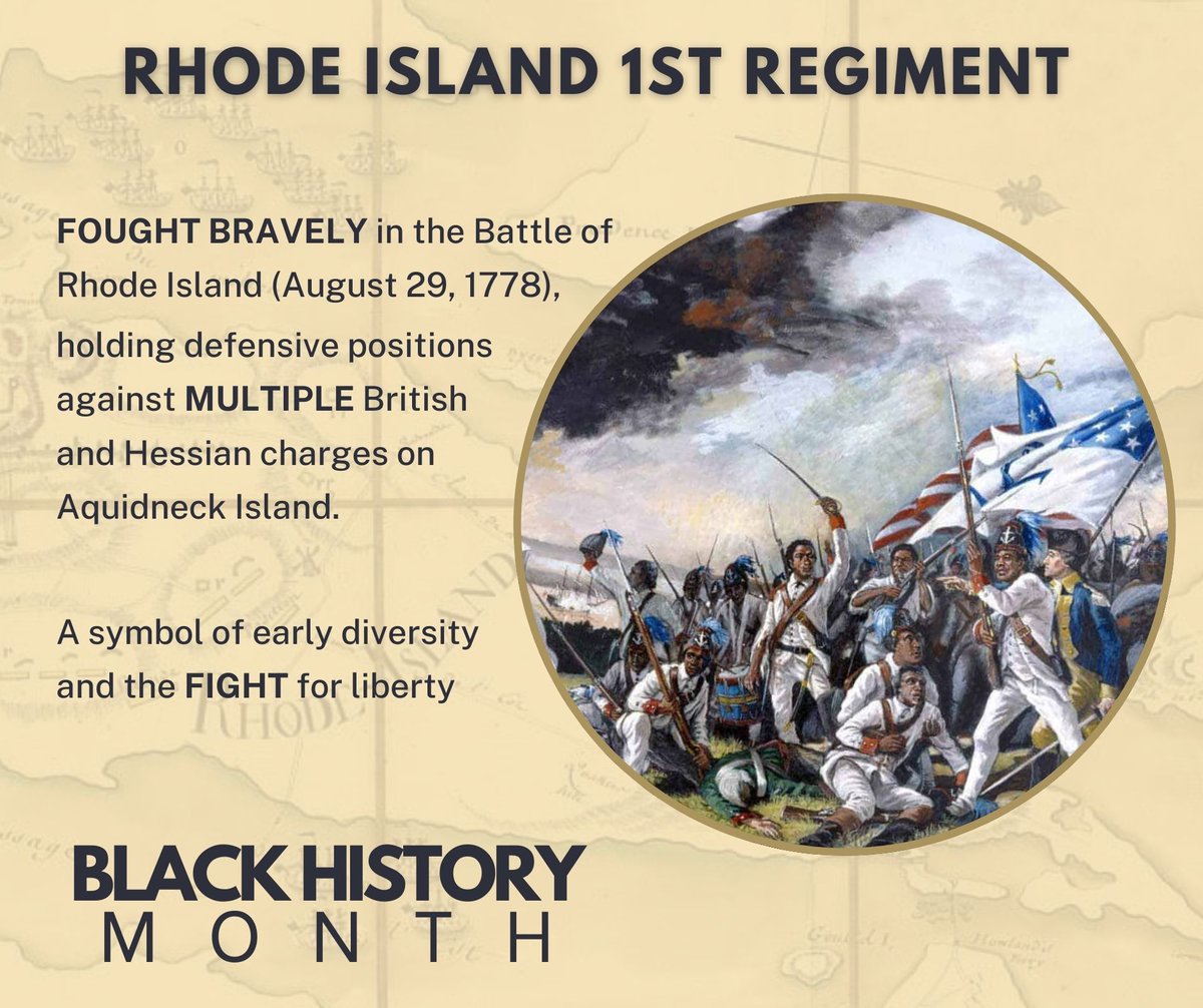 RI_VETS's tweet photo. The 1st Rhode Island Regiment made history as one of the first racially integrated units in the U.S. military. At the Battle of Rhode Island in 1778, they fought with bravery and resilience in the fight for freedom.
This #BlackHistoryMonth, we honor their legacy. 🇺🇸 #RIHistory https://t.co/lvxaCIzMqI