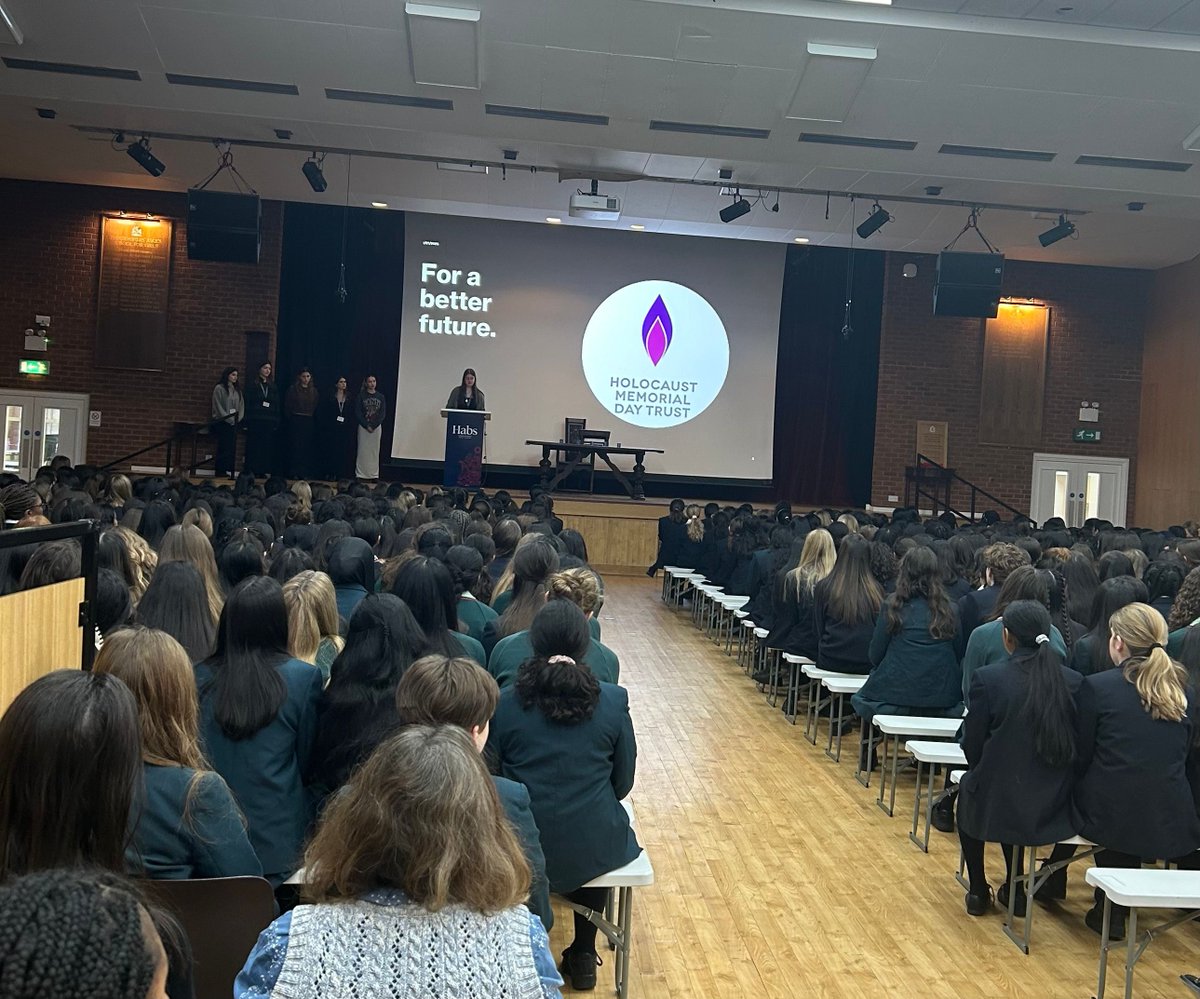 habsgirlsschool's tweet photo. We marked the 80th #HolocaustMemorialDay with a powerful student-led assembly on For a Better Future. Through survivor Hedi Argent MBE’s testimony, we reflected on the Holocaust’s lessons on prejudice and empathy. Read more 👉 https://t.co/JXLUGDqfbV
#HMD #ForABetterFuture https://t.co/QoCjj0Ephf