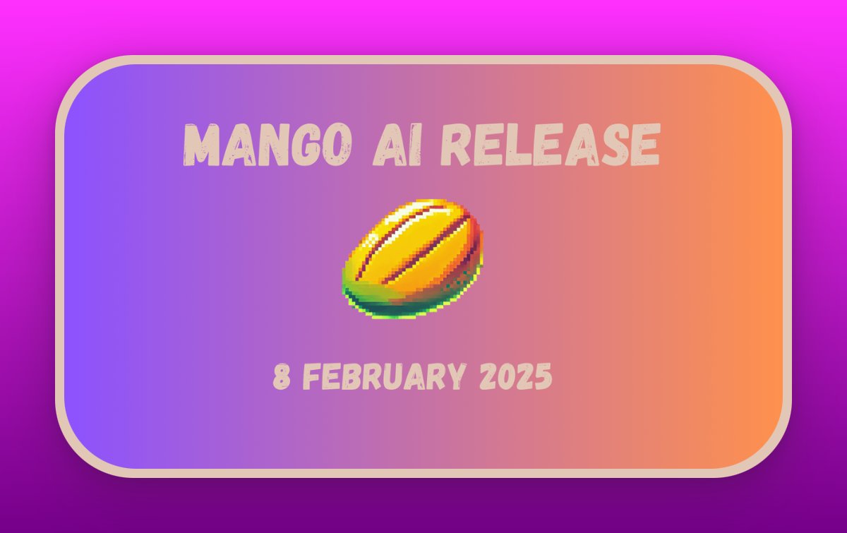 🚨 Huge News! 🚨

Saturday February 8th, we’re launching Mango AI 🍋🤖 – an advanced AI agent that tracks whale movements and detects potential high-value tokens before they pump! 📈🐋

But that’s not all… A major release will accompany Mango AI! 🚀

We’ll be revealing