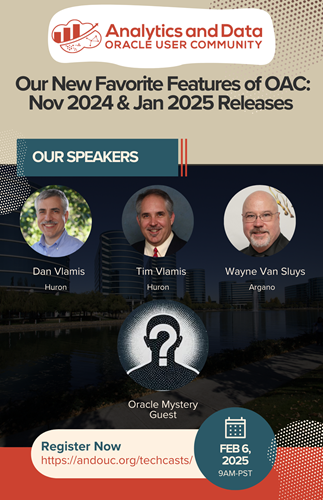 AnalyticandData's tweet photo. Join our panel of #andouc #experts on all things Oracle Analytics Cloud (OAC) to find out the latest features of the last two releases! Register here:  https://t.co/CPOgljTKiT https://t.co/veCRVkzNml