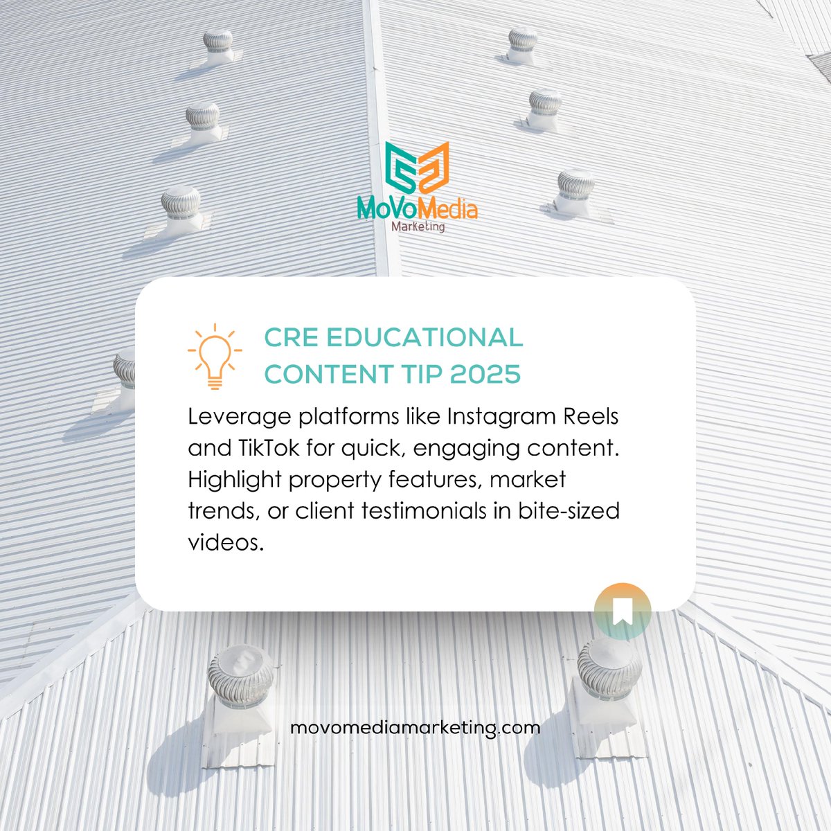 CRE Professionals, let’s make your properties stand out!

Bite-sized videos = Maximum engagement. Ready to take your marketing to the next level?

👉 Visit movomediamarketing.com or message us to get started!