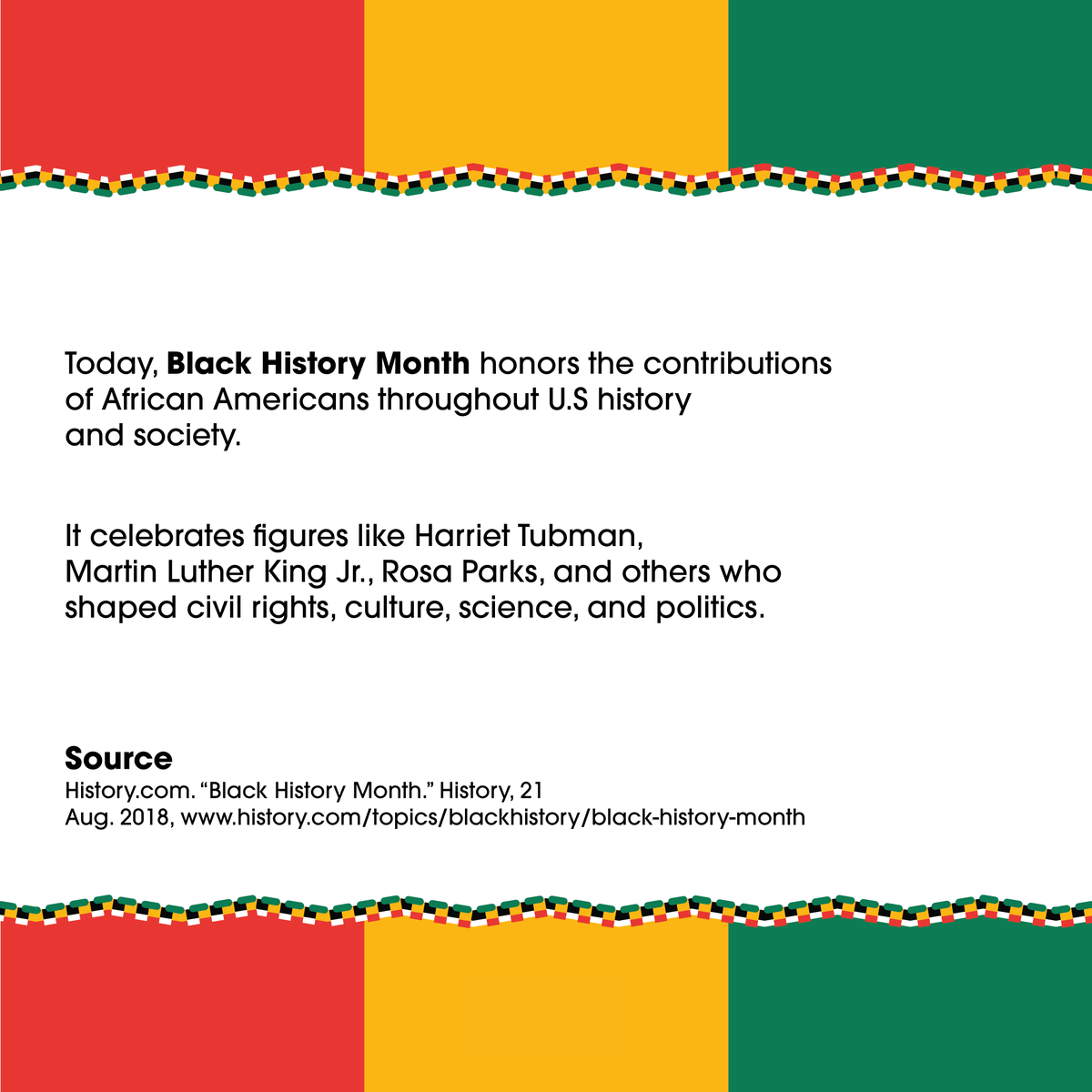 February is Black History Month! A time to honor the Black history, culture, and contributions. 🖤❤️💛💚