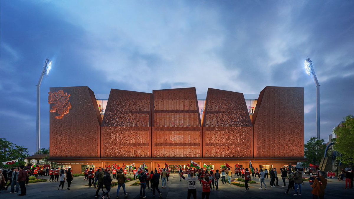 FOS's tweet photo. Ryan Reynolds and Rob McElhenney's Wrexham AFC has unveiled designs for a new 5,500-seat stand at the club's home stadium. https://t.co/g75AYuz1GE