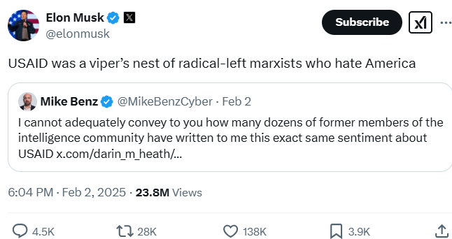 RealAlexRubi's tweet photo. Not to make too big a deal of it but the idea that USAID is/was filled with "radical-left Marxists" is kind of insane given that much of their job was to enforce neo-liberal economic shock therapy https://t.co/XNb1Mskr8W