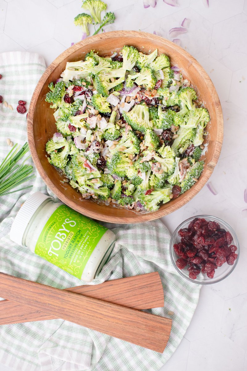 TobysFoods's tweet photo. Say hello to the freshest side dish! 🌟 This Yogurt Ranch Broccoli Salad is the perfect balance of tangy, crunchy, salty, and sweet—with dried cranberries, crisp bacon, sunflower seeds, and chopped red onion in every bite. 🥦🥓 https://t.co/YUNMpHcVMD