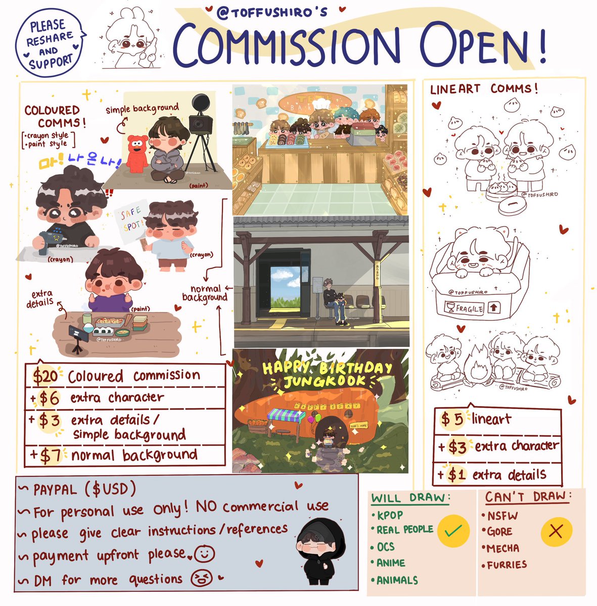 toffushiro's tweet photo. COMMISSION SHEET! 
[ RTS are appreciated 💜] 
🍓 5 SLOTS 
🍓 DM TO ORDER :D 
🍓 DM for any questions!! 
🍓 see image for pricing details ⬇️ 
#Commission #commissionsopen 
#commissions https://t.co/yJeUX1te5E