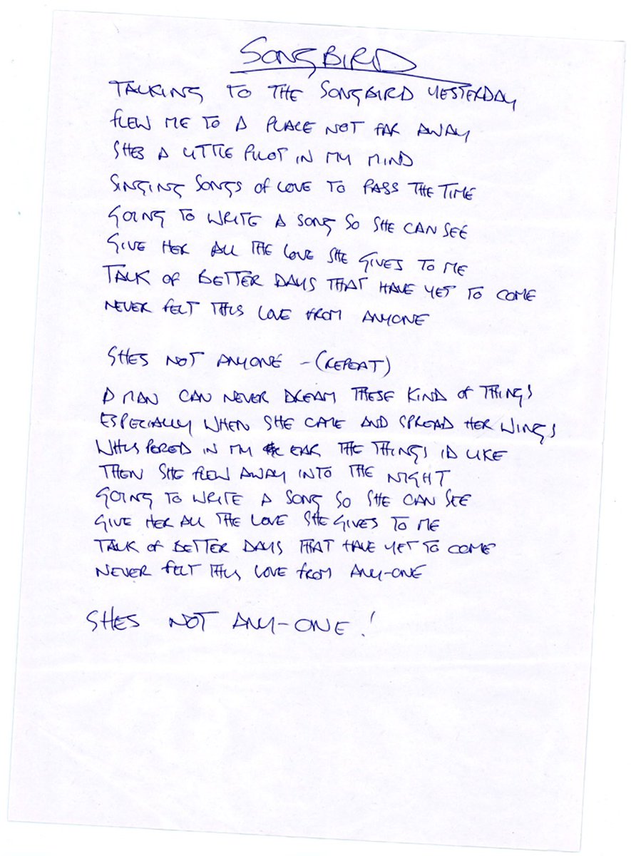 Oasis (@oasis) on Twitter photo “Never felt this love from anyone, _____” 
‘Songbird’ was released #OnThisDay in 2003. “Never felt this love from anyone, _____” 
‘Songbird’ was released #OnThisDay in 2003.