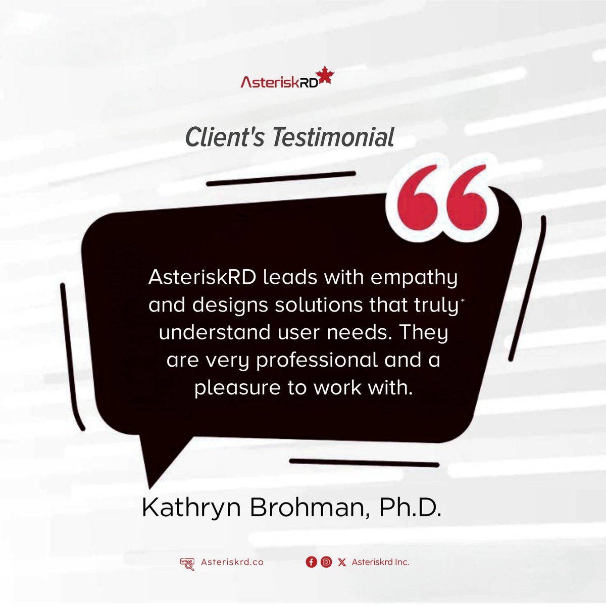 asteriskrdhub's tweet photo. AsteriskRD leads with empathy and designs solutions that truly* understand user needs. They are very professional and a pleasure to work with.

#AsteriskRD #ClientTestimonial
 #CustomerSatisfaction  #TechPartner https://t.co/gB21wBu3NM