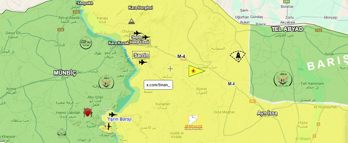 Türk Silahlı Kuvvetleri'nin büyük bir kararlılıkla sürdürdüğü Suriye'de bulunan PKK/YPG terörist unsurlarına yönelik yıpratma harekatında; Tişrin Barajı çevresinde bulunan tünel ve mevziler F-16 ve SİHA'lar tarafından vuruldu. 
Tişrin Barajı çevresinde devam eden çatışmalarda