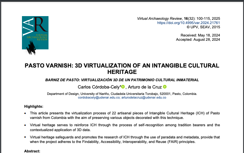 limboctante's tweet photo. Pasto varnish: 3D virtualization of an intangible cultural heritage, available in #polipapers @VARjournal: https://t.co/cHi3nQ2AH2 https://t.co/bJDaSLDepP