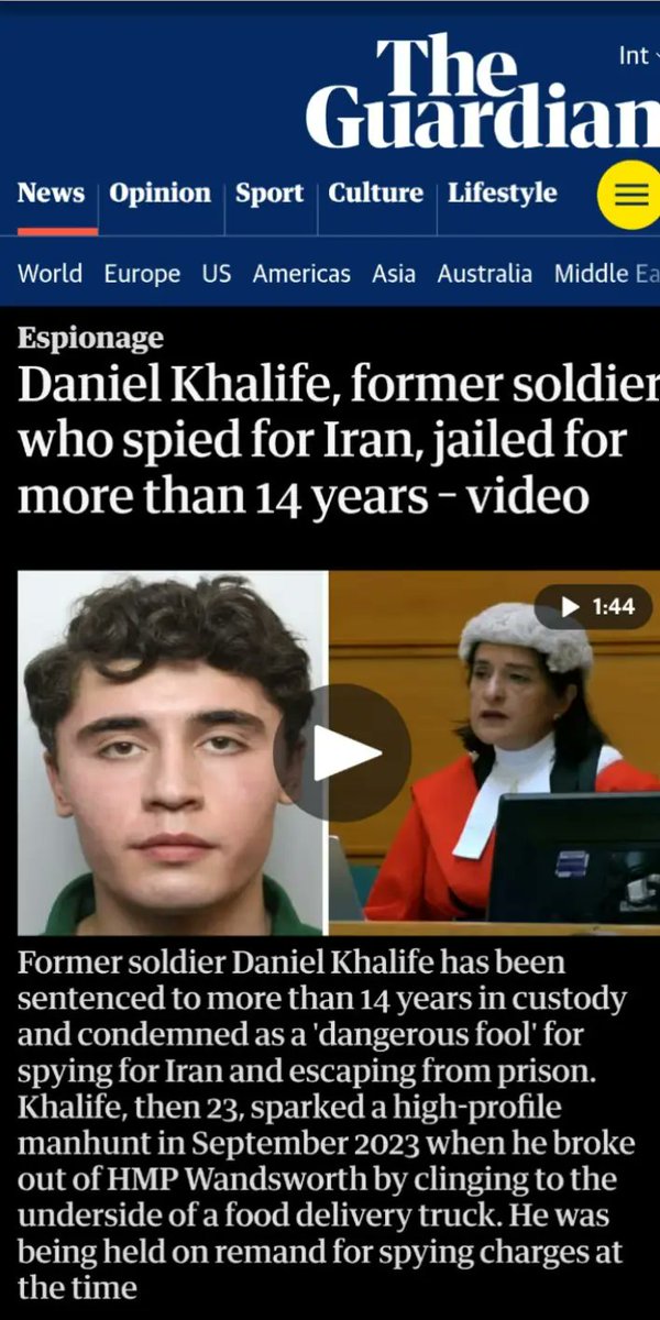 BRICS_GLOBAL's tweet photo. Former British soldier, Daniel Khalife, has been sentenced to 14 years in prison on charges of 'spying for Iran
#DanielKhalife #uk #Iran https://t.co/LmZ1n1bSJM