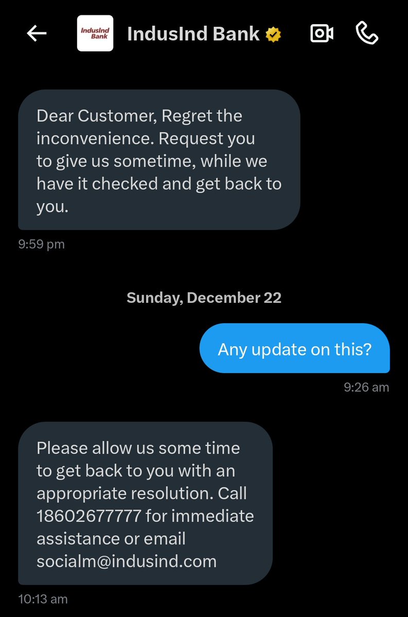 shekharsaurav's tweet photo. Quite a SOP you guys are following by first asking folks with complaints to DM their concern and then making them wait for months for an update. Toggling between some standard generic responses when chased. Efforts only to buy more time than resolve issues. @MyIndusIndBank https://t.co/ycfHaY3bbJ