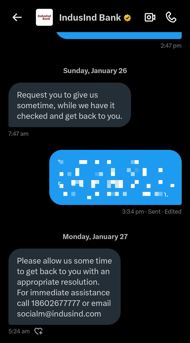 shekharsaurav's tweet photo. Quite a SOP you guys are following by first asking folks with complaints to DM their concern and then making them wait for months for an update. Toggling between some standard generic responses when chased. Efforts only to buy more time than resolve issues. @MyIndusIndBank https://t.co/ycfHaY3bbJ