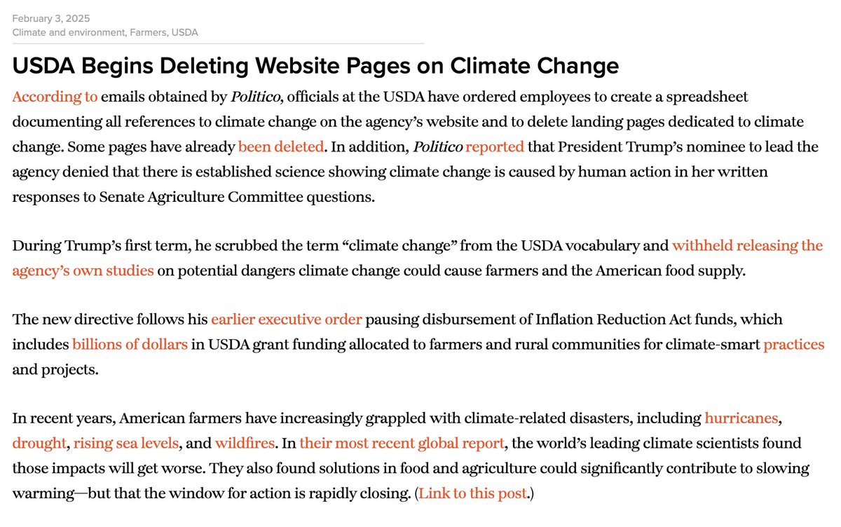NEW: USDA Begins Deleting Website Pages on Climate Change
civileats.com/food-policy-tr… ➡️ Food Policy Tracker