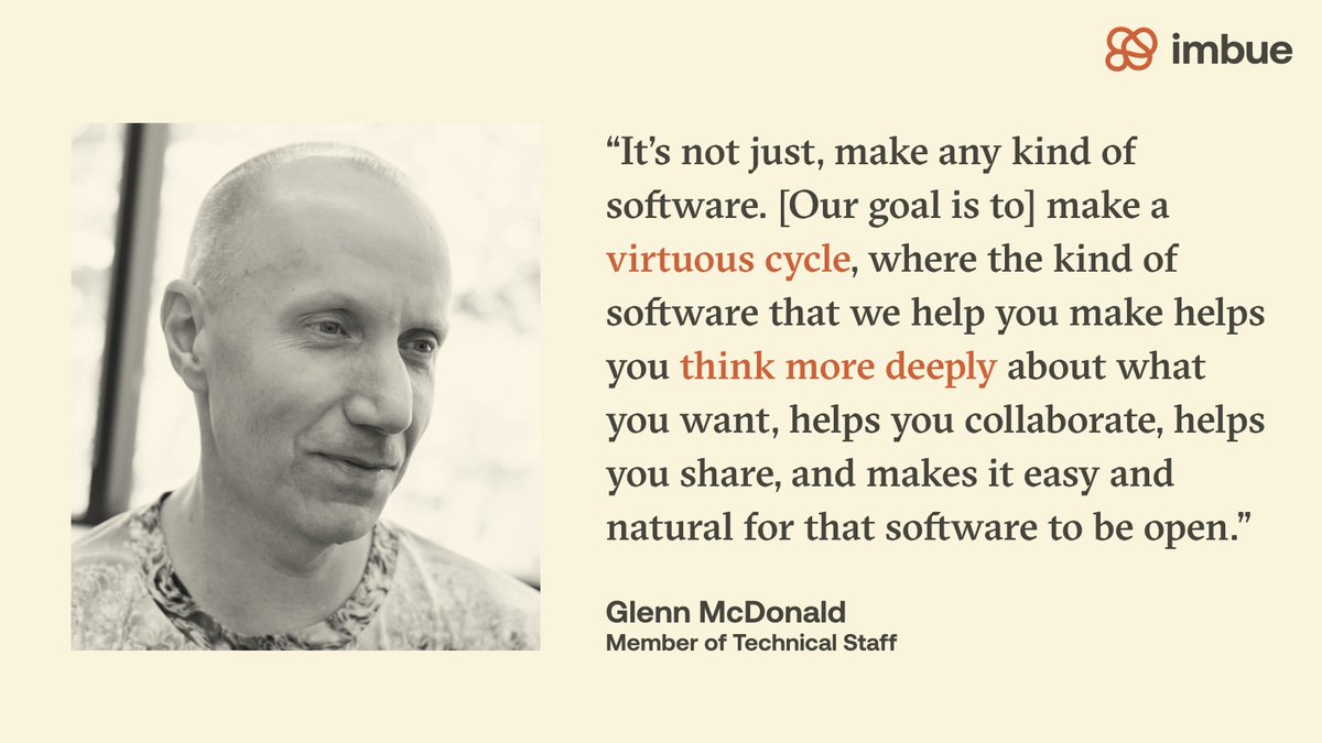Imbue (@imbue_ai) on Twitter photo How can software be a “radically open” tool for curiosity, connection, and discovery?
We sat down with <a href="/glenn_mcdonald/">glenn mcdonald</a>, a Member of Technical Staff and former Data Alchemist at Spotify, to discuss his vision for personal computing that led him to Imbue: imbue.com/company/2025-0… How can software be a “radically open” tool for curiosity, connection, and discovery?
We sat down with <a href="/glenn_mcdonald/">glenn mcdonald</a>, a Member of Technical Staff and former Data Alchemist at Spotify, to discuss his vision for personal computing that led him to Imbue: imbue.com/company/2025-0…