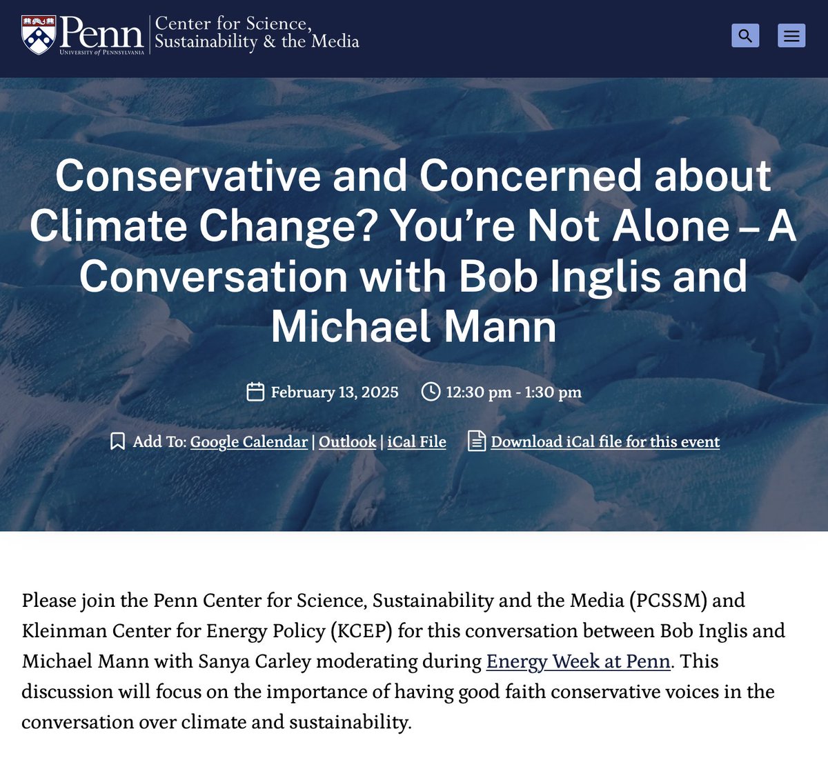 PennCSSM (@penncssm) on Twitter photo Don't forget to register for our upcoming event with Kleinman Center for Energy Policy next week during #EnergyWeekatPenn! Register here: web.sas.upenn.edu/pcssm/calendar…
<a href="/MichaelEMann/">Prof Michael E. Mann</a> Don't forget to register for our upcoming event with Kleinman Center for Energy Policy next week during #EnergyWeekatPenn! Register here: web.sas.upenn.edu/pcssm/calendar…
<a href="/MichaelEMann/">Prof Michael E. Mann</a>