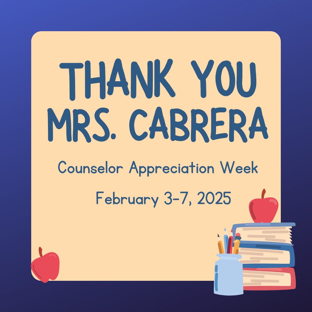 It’s Counselor Appreciation Week! Thank you to Mrs. Cabrera, who does so much for our students and school community!