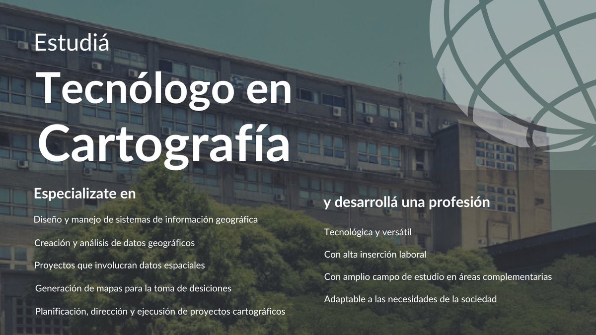 Instituto de Agrimensura | Fing-Udelar (@ia_fing_udelar) on Twitter photo ¿Te interesa la información geográfica y la creación de mapas?
👉 Estudiá Tecnólogo en Cartografía, una carrera corta, práctica y accesible.
✅️ Esta carrera es dictada por Facultad de Ingeniería y <a href="/FcienUdelar/">Facultad de Ciencias</a> en conjunto. ¿Te interesa la información geográfica y la creación de mapas?
👉 Estudiá Tecnólogo en Cartografía, una carrera corta, práctica y accesible.
✅️ Esta carrera es dictada por Facultad de Ingeniería y <a href="/FcienUdelar/">Facultad de Ciencias</a> en conjunto.