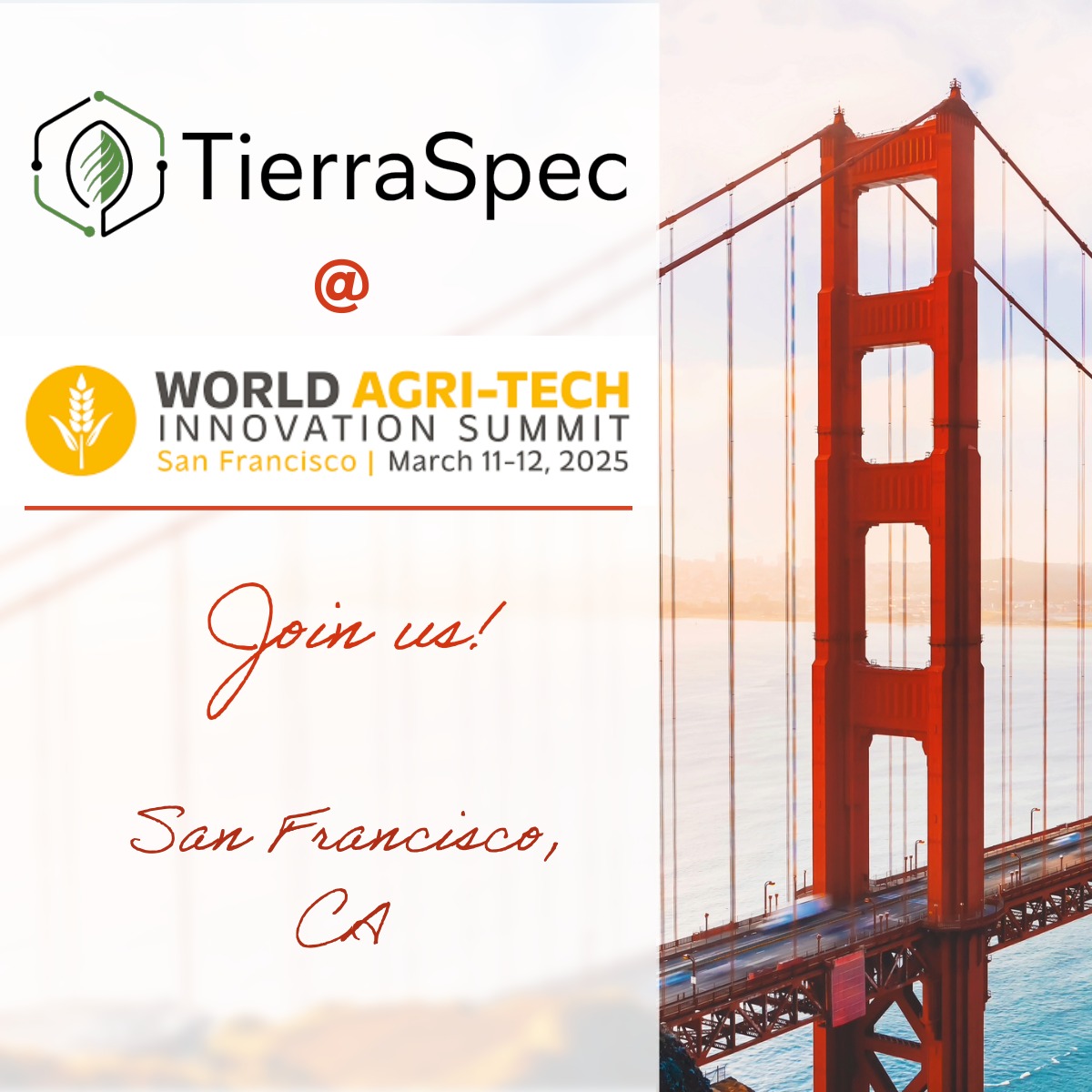 TierraSpec (@tierraspec) on Twitter photo We’re excited to showcase Tierraspec’s cutting-edge soil monitoring technology at <a href="/WorldAgriTech/">World Agri-Tech</a> in San Francisco, March 11-12!
We’re looking forward to connecting with partners and investors who are driving the future of agriculture. Our innovative solutions deliver precision We’re excited to showcase Tierraspec’s cutting-edge soil monitoring technology at <a href="/WorldAgriTech/">World Agri-Tech</a> in San Francisco, March 11-12!
We’re looking forward to connecting with partners and investors who are driving the future of agriculture. Our innovative solutions deliver precision