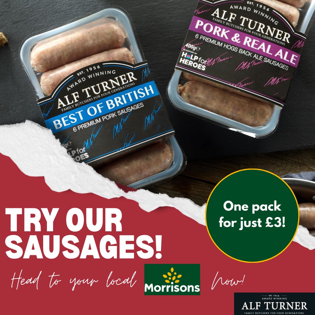 Grab some of our award winning sausages while you can for just £3 .
Available exclusively from selected <a href="/Morrisons/">Morrisons</a> and sold in support of <a href="/HelpforHeroes/">Help for Heroes</a>