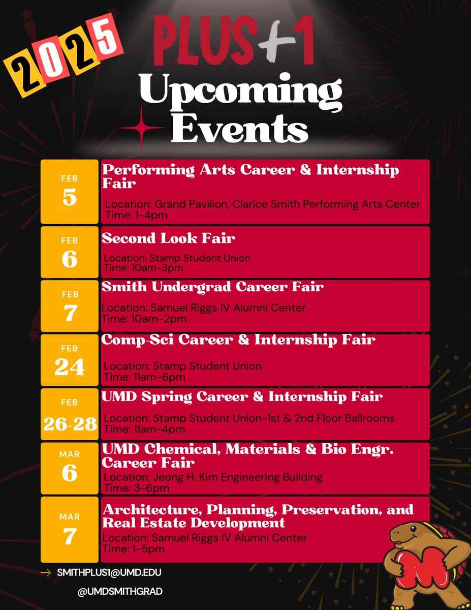 UMDSmithGrad's tweet photo. Interested in our Plus 1 program? Just us at one of our upcoming events that start tomorrow! 🐢 https://t.co/ObznQWiKZF