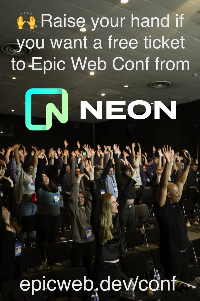 kentcdodds's tweet photo. #EpicWebConf is less than two months away and @neondatabase is so excited to meet you they'd like to give away three free tickets! 🆓 🎟️🎟️🎟️

Quote-post this with 🙌, #EpicWebConf, and who you want to meet there and why by 10:30am 🕥 Pacific for a chance to win one of them! https://t.co/QXHeCVHR04
