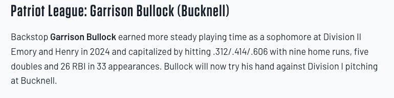 Chase Hetzel (@chasehhitting) on Twitter photo Top transfer in the Patriot League per <a href="/BaseballAmerica/">Baseball America</a> 👀
<a href="/g_bull5/">Garrison Bullock</a> <a href="/X2_Baseball/">X2 B a s e b a l l</a> Top transfer in the Patriot League per <a href="/BaseballAmerica/">Baseball America</a> 👀
<a href="/g_bull5/">Garrison Bullock</a> <a href="/X2_Baseball/">X2 B a s e b a l l</a>