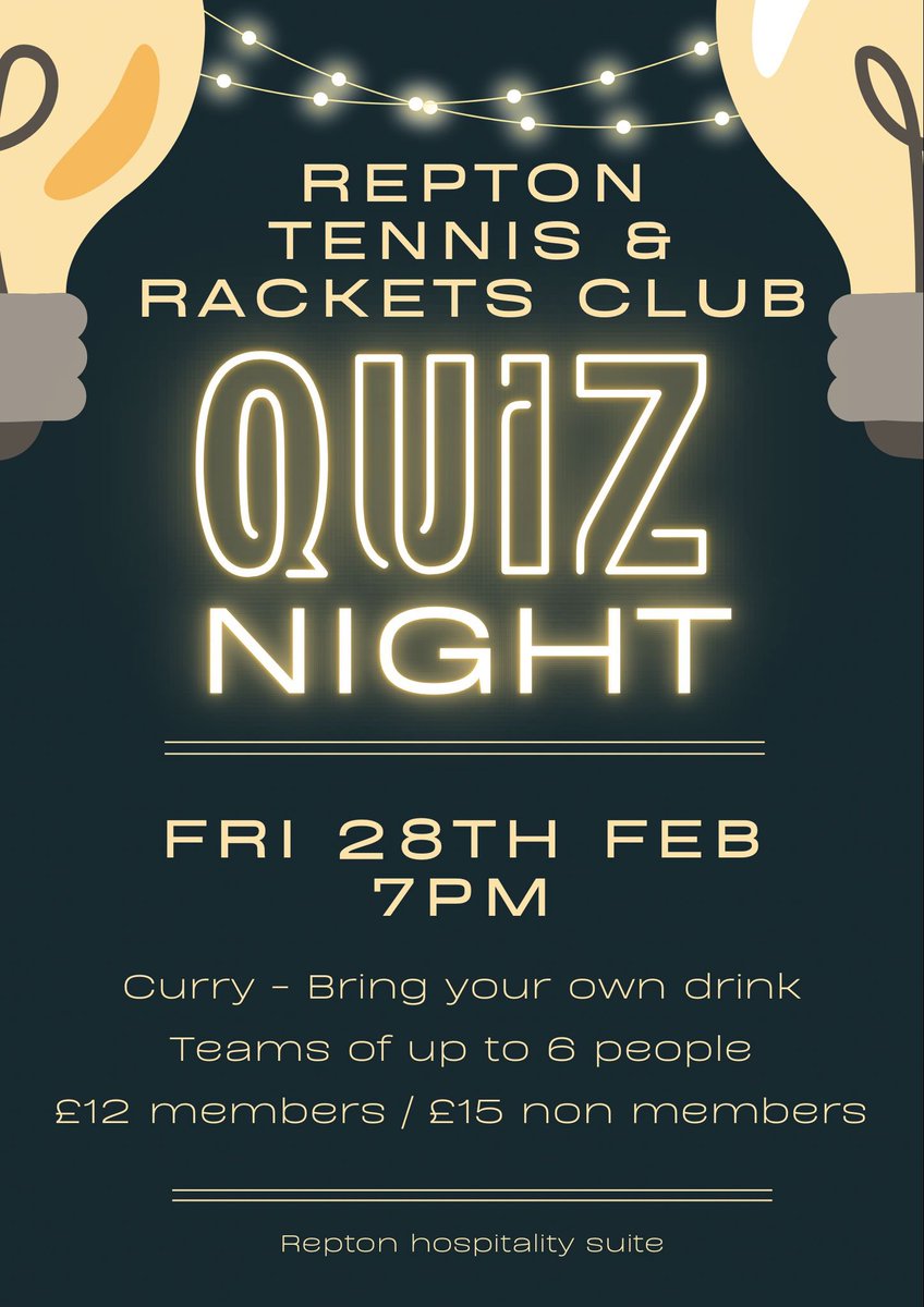 ⭐️ Quiz &amp; Curry Night is back! ⭐️

Follow the link below to join our annual quiz night. Members &amp; non-members welcome! 🧠

clubspark.lta.org.uk/ReptonRacketsC…