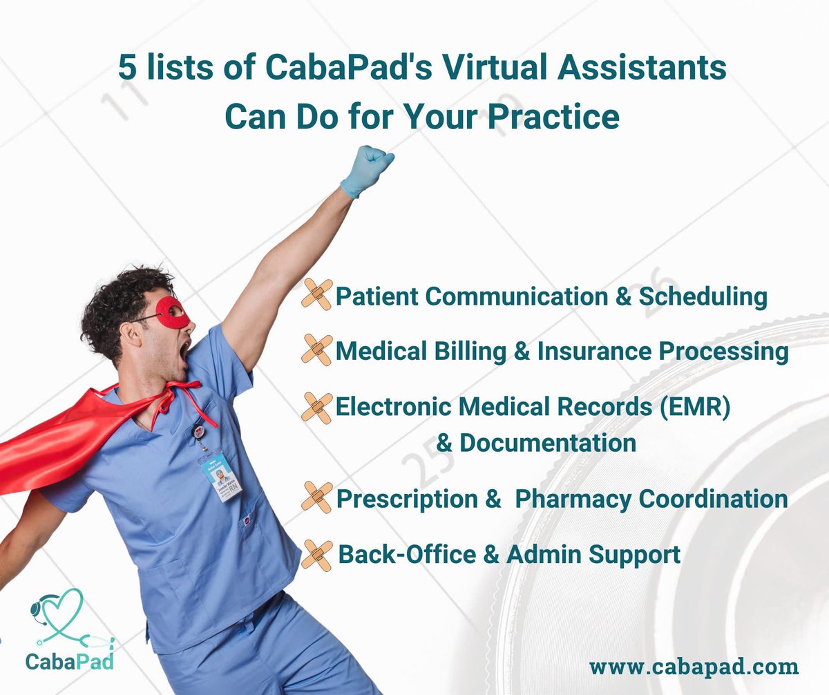 CabaPad's tweet photo. Less Admin, More Patients: Let CabaPad’s Virtual Assistants Handle the Work for You!" 🚀 Contact us today to streamline your practice and get a 40-hour FREE trial.

https://t.co/sNOxRIzFK4

#CabaPadVA #VirtualMedicalAssistant #DoctorSupport #MedicalBillingSolutions https://t.co/o4n8lhKoai