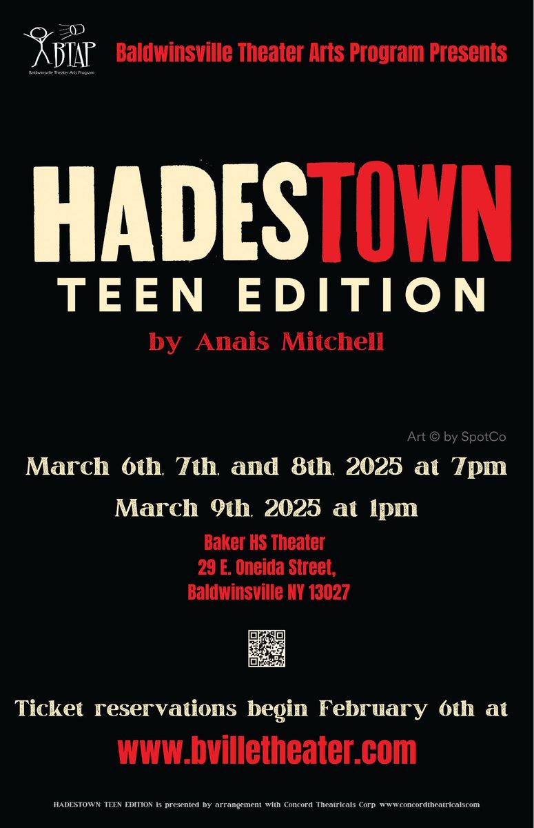 Ticket reservations for Hadestown: Teen Edition by Anais Mitchell will begin on February 6th at 9 a.m.

bvilletheater.com/tickets