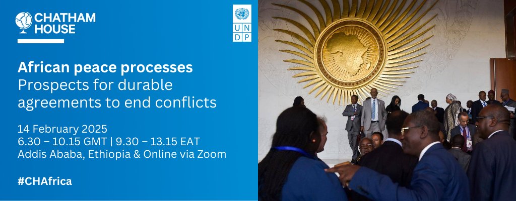 Chatham House Africa (@africaprog) on Twitter photo 🗓️Upcoming #AUSummit event | African peace processes: Prospects for durable agreements to end conflicts
Register: chathamhouse.org/events/all/res…
This event, in partnership with <a href="/UNDPAfrica/">UNDP Africa</a>, examines the experiences gained from peace negotiations on the African continent and the role 🗓️Upcoming #AUSummit event | African peace processes: Prospects for durable agreements to end conflicts
Register: chathamhouse.org/events/all/res…
This event, in partnership with <a href="/UNDPAfrica/">UNDP Africa</a>, examines the experiences gained from peace negotiations on the African continent and the role