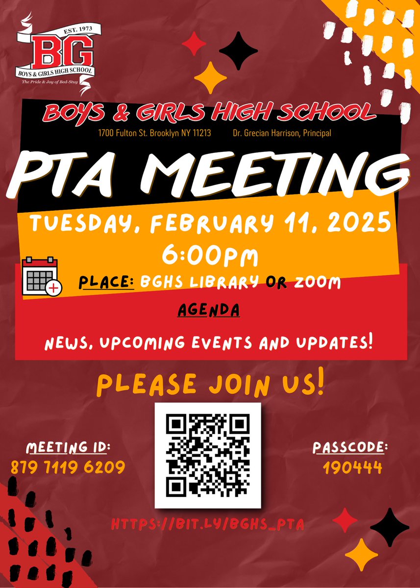 Happy BHM BGHS Community! We welcome you to join our February 2025 PTA meeting! There will be lots of information delivered and questions answered. Please join us! 
edl.io/n2027193