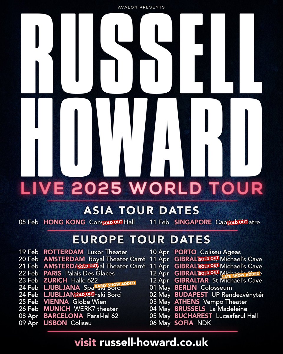 The final extra dates to my 2025 tour. You can get tickets via the link below, hope to see you there! 

🎟️: russell-howard.co.uk