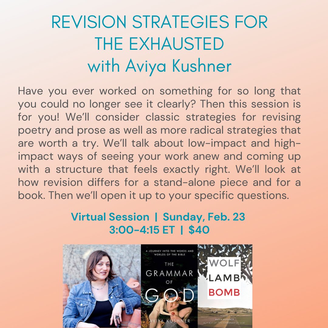 Aviya Kushner (@aviyakushner) on Twitter photo Excited to teach a special one-time class on revision through <a href="/OrisonBooks/">Orison Books</a>! Sign up bit.ly/3CrCQ1U Excited to teach a special one-time class on revision through <a href="/OrisonBooks/">Orison Books</a>! Sign up bit.ly/3CrCQ1U