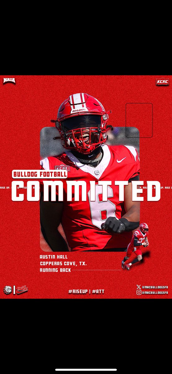 AustinHall3323's tweet photo. It is official I have singed and committed to further my education and play football for McPherson Bulldogs 
let’s GO Bulldogs!!!!!!!

@CoachLeppke
@CoachJFisc
@CoachKRocheford 
@MACBulldogsFB 
@runningbucks https://t.co/ffZKUDKJr0