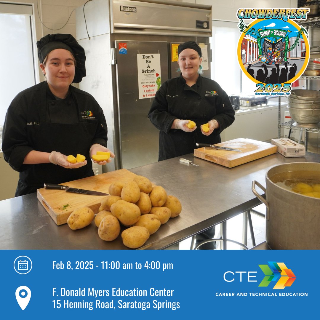 WSWHEBOCES's tweet image. 🚨 Chowder lovers! 🚨 Our culinary students are bringing drive-thru convenience to #Chowderfest!
🔥 Cajun Chicken &amp;amp; Bacon
🥔 Sausage &amp;amp; Potato (GF)
🌶️ Buffalo Chicken (by Skidmore chefs)
Only $2 per sample—come hungry! 🍜 more details: discoversaratoga.org