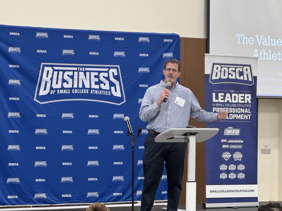 smallcollegeath's tweet photo. Off and running on #BOSCASoCal with a great presentation on the โValue of Athletics from Azusa Pacific AD Gary Pine. https://t.co/rqMP5cQjYs