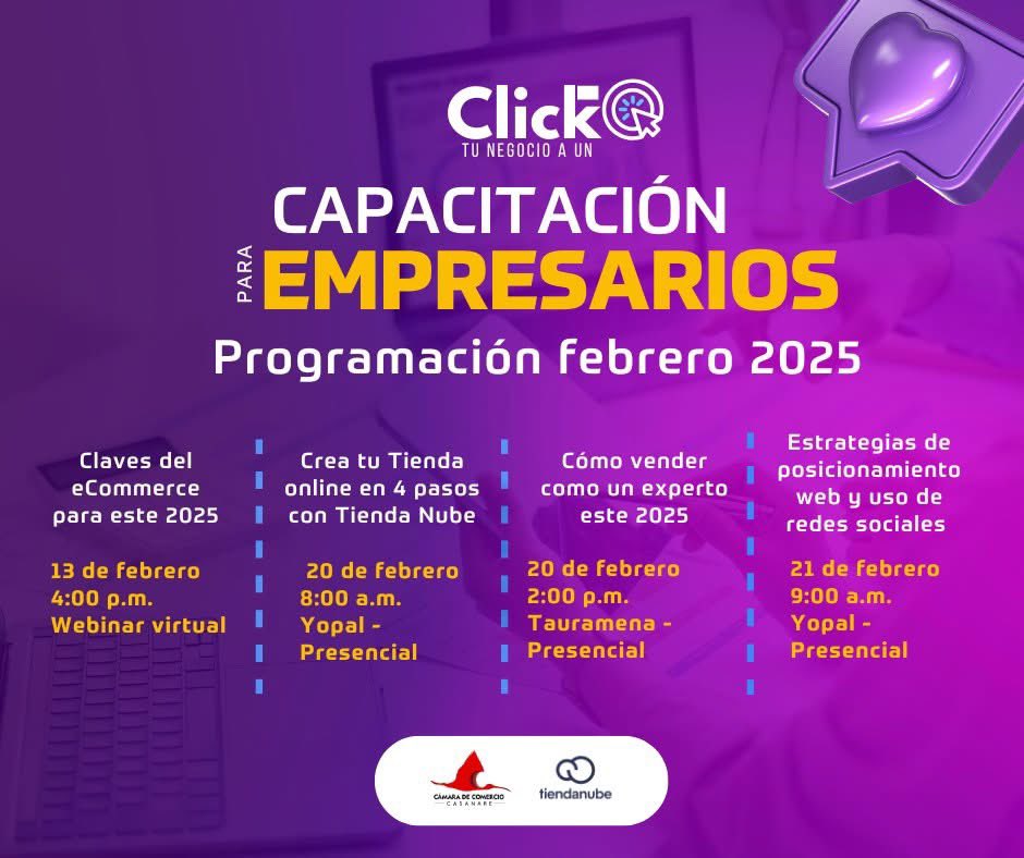 CCCASANARE's tweet image. #Conectemos 𝐞𝐧 𝐟𝐞𝐛𝐫𝐞𝐫𝐨 𝐜𝐨𝐧 𝐞𝐥 𝐩𝐫𝐨𝐠𝐫𝐚𝐦𝐚 ❞𝐓𝐮 𝐍𝐞𝐠𝐨𝐜𝐢𝐨 𝐚 𝐮𝐧 𝐂𝐥𝐢𝐜𝐤❞.
Capacítate en comercio electrónico y herramientas digitales.
👉 url.cccasanare.co/74414
📅 Iniciamos el 13 de febrero.
🔗 Inscríbete ahora 
👉 url.cccasanare.co/ac645