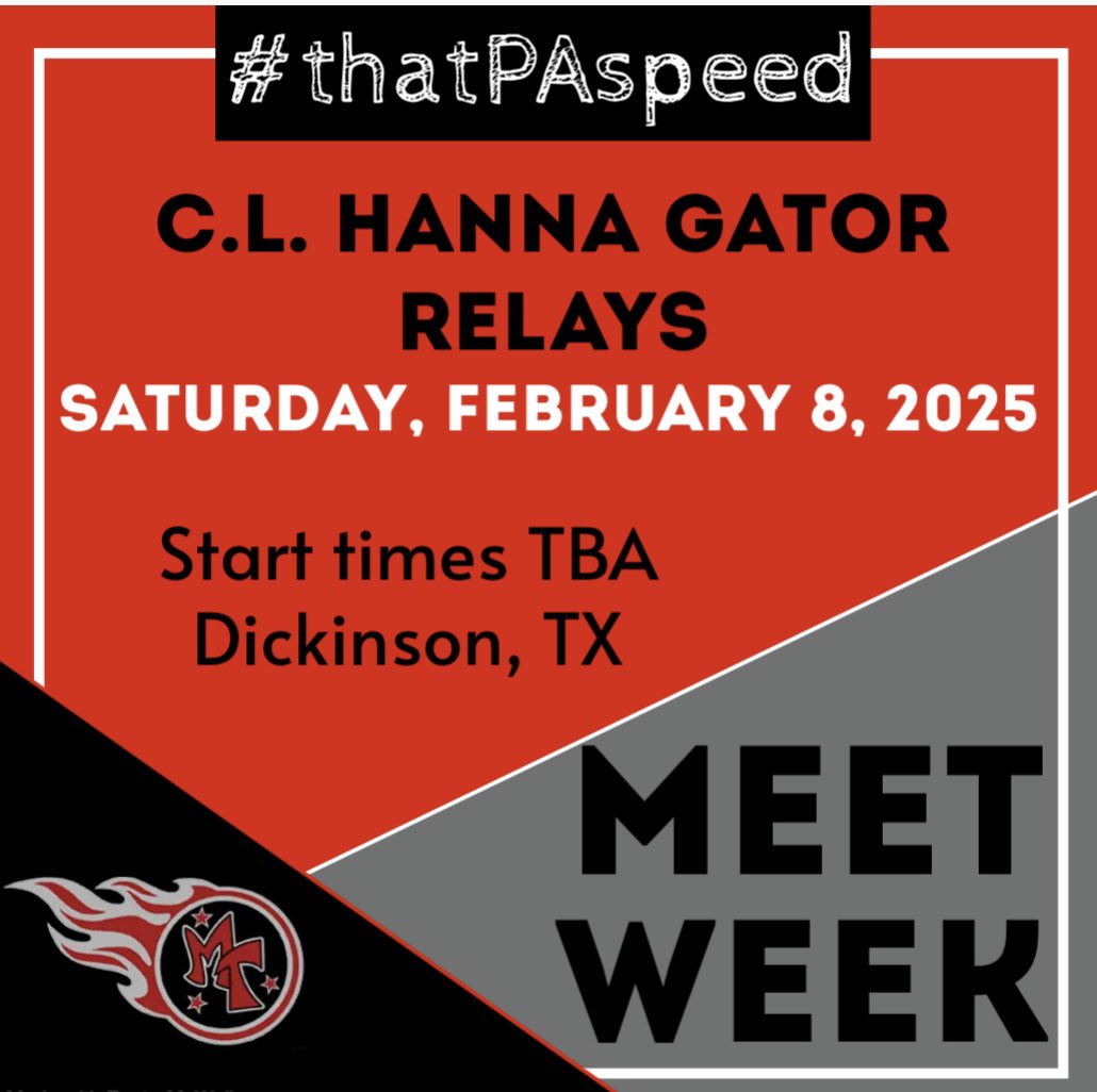 thatPAspeed's tweet photo. ⚫️🔴 #MeetWeek 🔴⚫️
PA Memorial track & field teams are slated to travel to Dickinson TX for the C.L. Hanna Gator Relays.
It’s all about #thatPAspeed!🏃🏽♀️🏃🏾 https://t.co/skrOkKsayZ