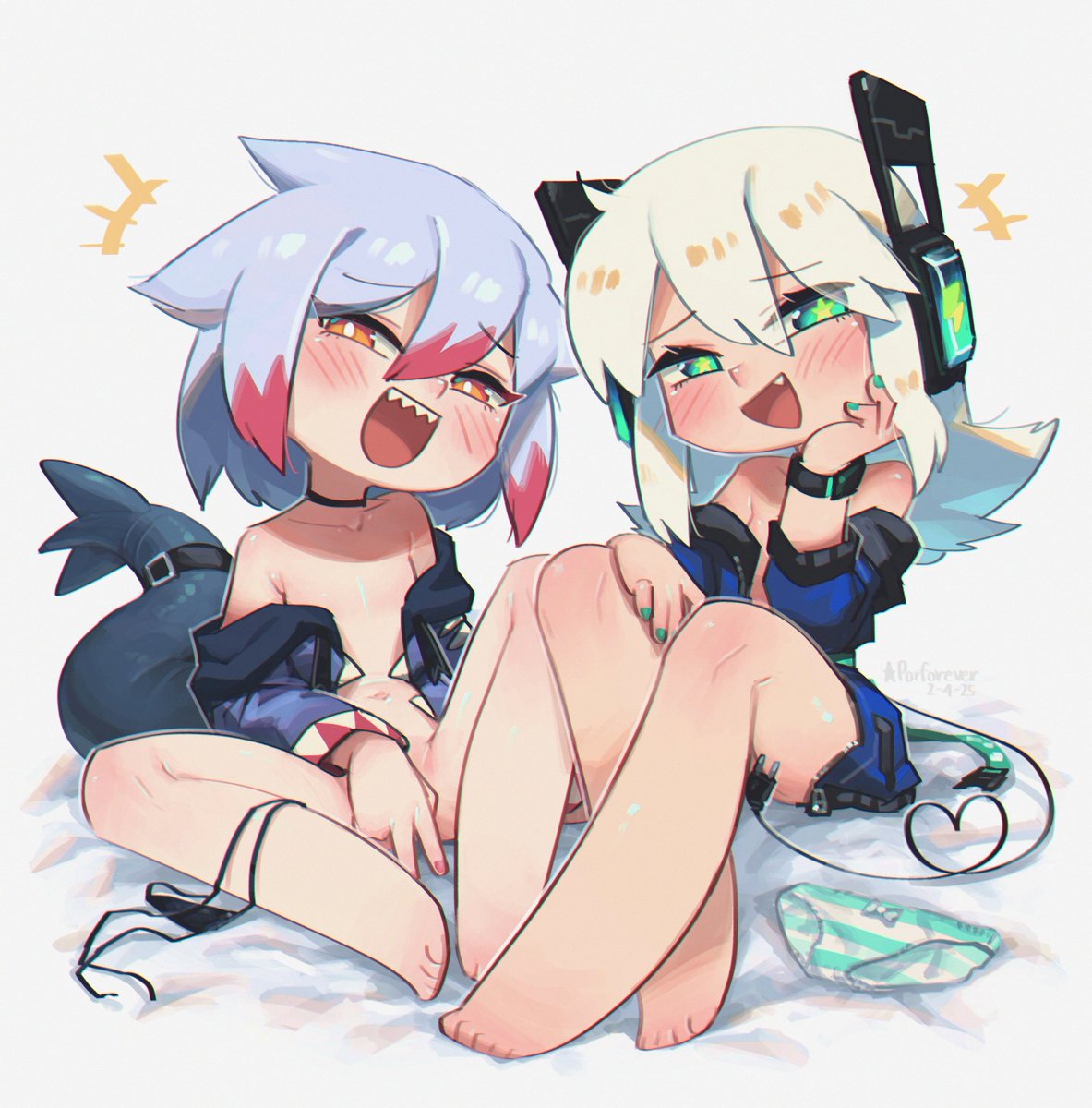 Porforever's tweet photo. A fanart of @MiMiruAMI 's shark girl and my OC Digitan.  🦈🔌✨ https://t.co/gnPig30mX7