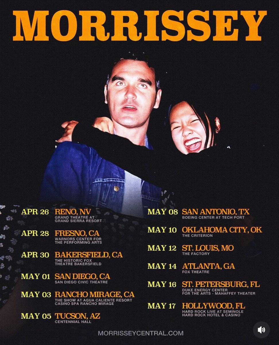 🚨 Full list of Morrissey’s new US tour dates for 2025