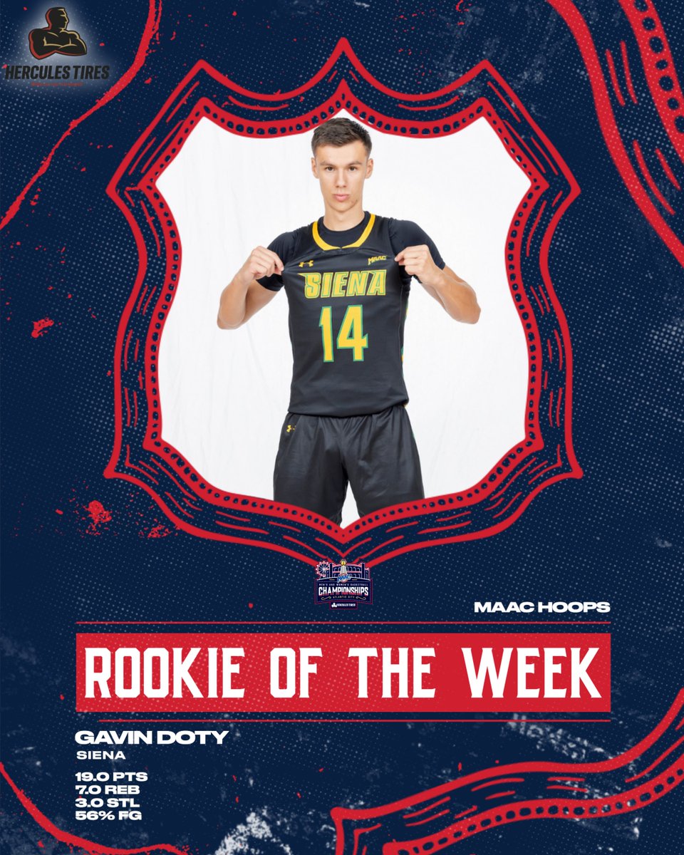 #MAACHoops (@maachoops) on Twitter photo Congratulations to this week's <a href="/HerculesTires/">Hercules Tires</a> MAAC Men's Basketball weekly awards!
Player: Yaphet Moundi, <a href="/IonaGaelsMBB/">Iona Men’s Basketball</a>
Rookie: Gavin Doty, <a href="/SienaMBB/">Siena Basketball</a>
📰: bit.ly/4hiq05l
#maAChoops25 Congratulations to this week's <a href="/HerculesTires/">Hercules Tires</a> MAAC Men's Basketball weekly awards!
Player: Yaphet Moundi, <a href="/IonaGaelsMBB/">Iona Men’s Basketball</a>
Rookie: Gavin Doty, <a href="/SienaMBB/">Siena Basketball</a>
📰: bit.ly/4hiq05l
#maAChoops25