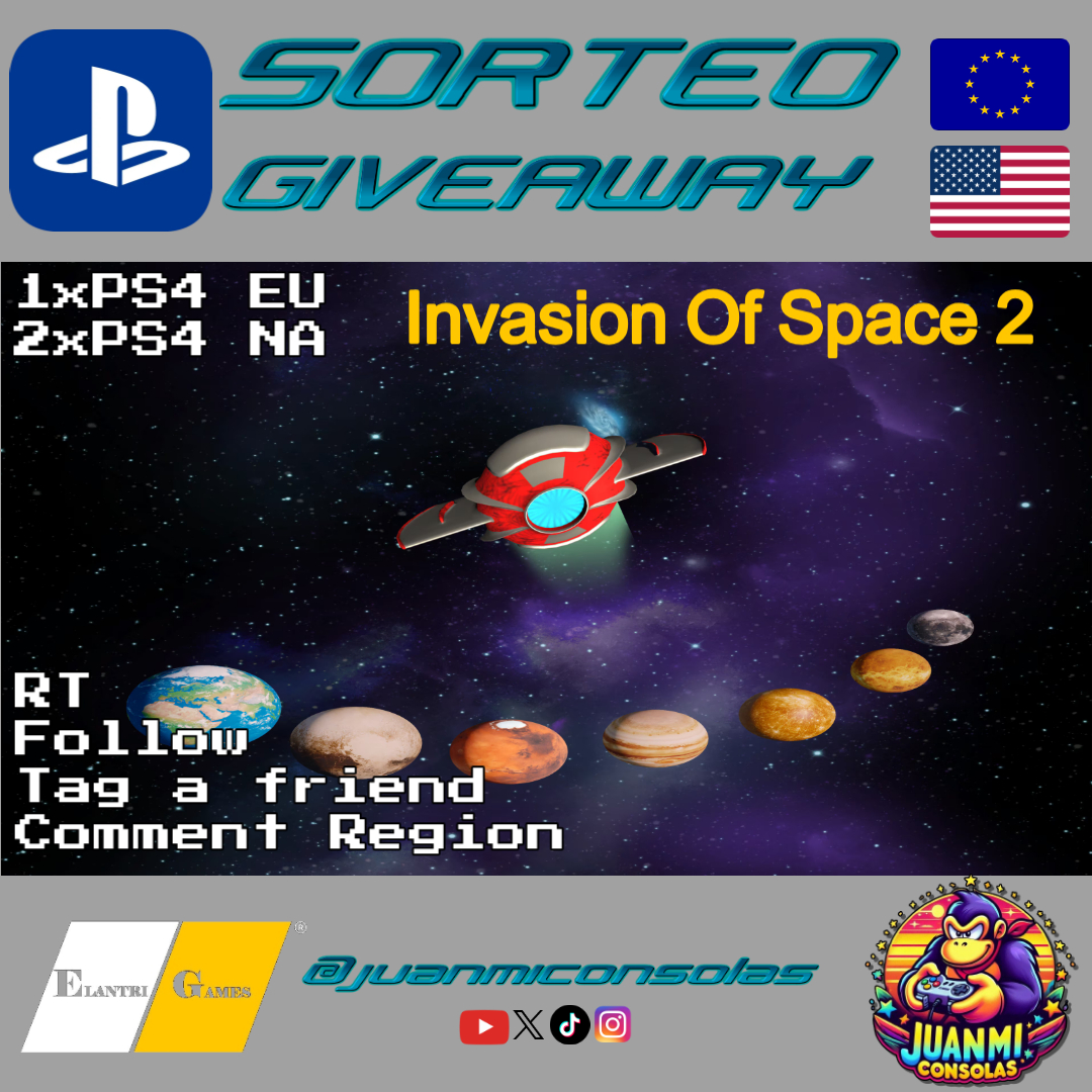 JuanmiConsolas's tweet photo. #Sorteo Invasion of Space 2
1 x #PS4 🇪🇺
2 x #PS4 🇺🇸
🔁RT
👥Sigue @ELANTRIgames y a mi
💬Etiqueta un amigo y elige región
Ver video: https://t.co/4Fl2D0UXag
Suerte🤞
#Giveaway #GiveawayAlerts #psncodes #achievement #Space #PS4 #PS5Share #PlayStation #PSPlus #Retro #trophy https://t.co/Q5VYb6kr3M