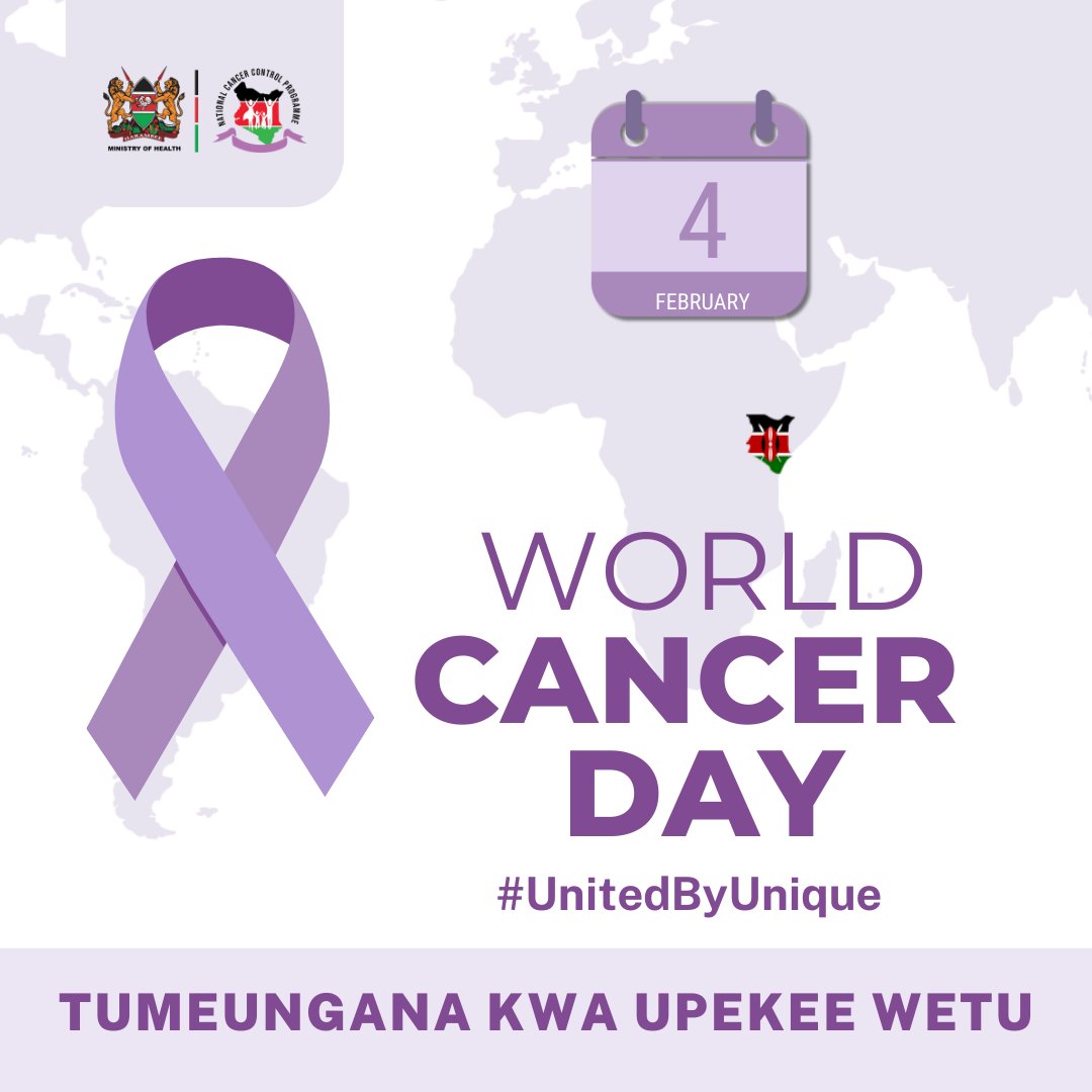 CancerProgramKE's tweet photo. Today is #WorldCancerDay ! A day to raise awareness, show support, and take action in the fight against cancer. This year’s theme, #UnitedByUnique, reminds us that everyone has a role to play—whether through prevention, early detection, treatment, or support. #ZuiaCancer https://t.co/G6lBk0iBrQ