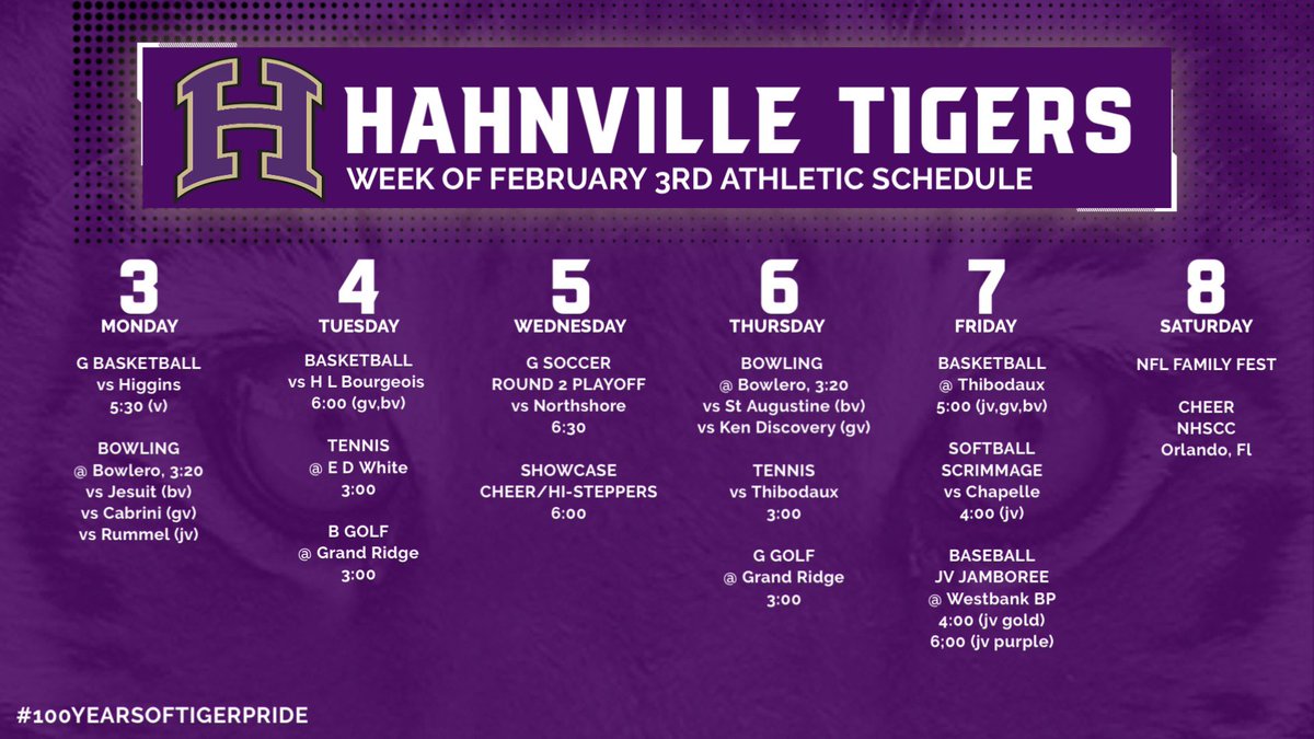 Week of February 3rd Athletic Schedule 🏀⚽️🎳⛳️🎾⚾️🥎🐅