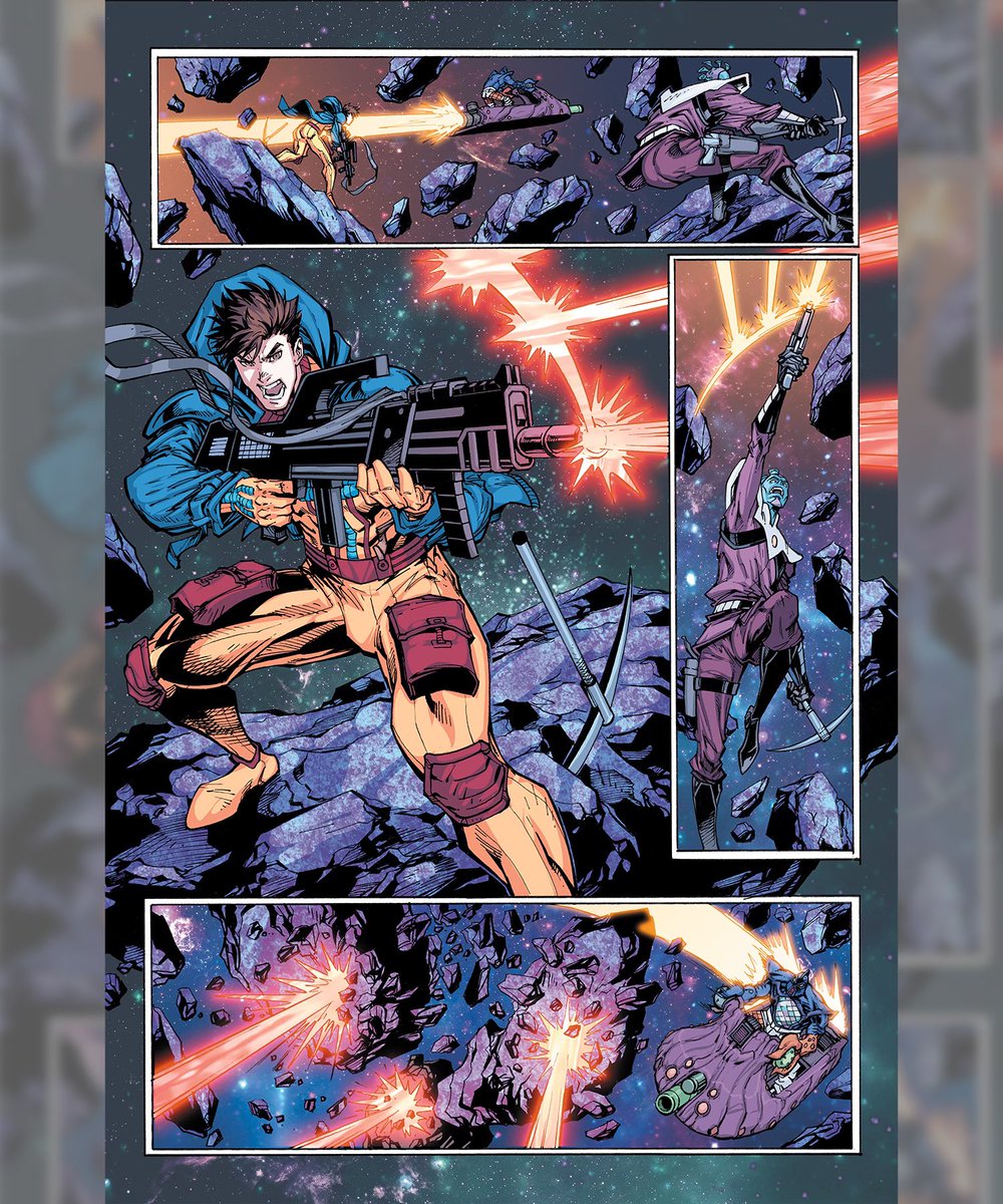 VKMarion's tweet photo. Interior page from POWER LORDS #1 - this action packed issue is in stores now!
Written by Dennis Culver and @Matt__Hotson
Pencils and Inks by me (V Ken Marion),
Color by @adalhouse
Letters by Taylor Esposito
#powerlords #onipress #nacellecompany #comics #anime #manga #80stoys #vkenmarion #vkenmarionart @nacellecompany @OniPress @ComicModern
