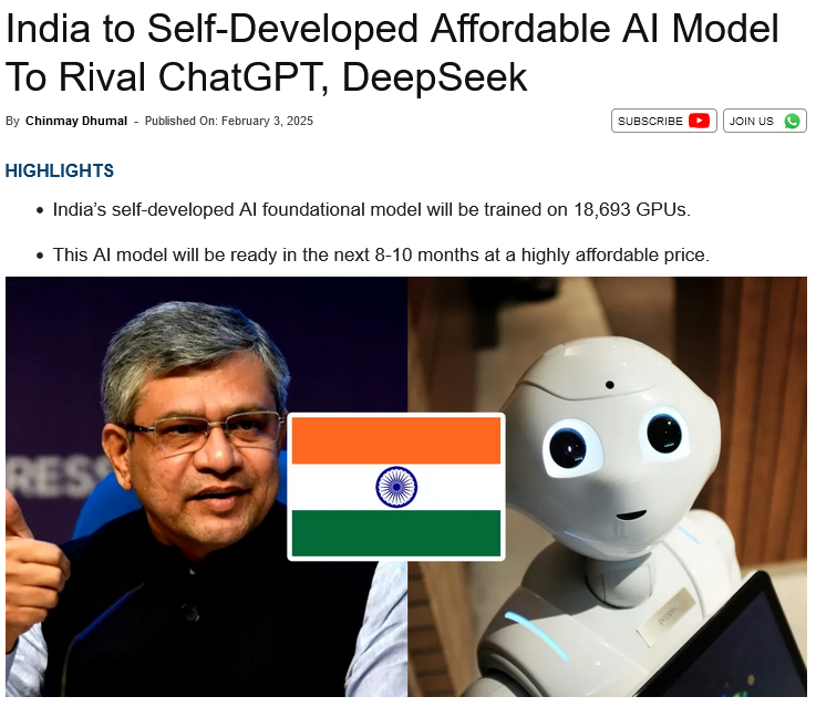 Dr_Singularity's tweet photo. India has decided to join the 'AI race'. India, as the most populous country with a huge number of talented computer scientists (their number is increasing rapidly every year), has immense potential. 

If it decides to invest serious resources, India could contribute significantly to the development of AI. 

This would further accelerate the already rapidly advancing AI industry and help us achieve ASI sooner.