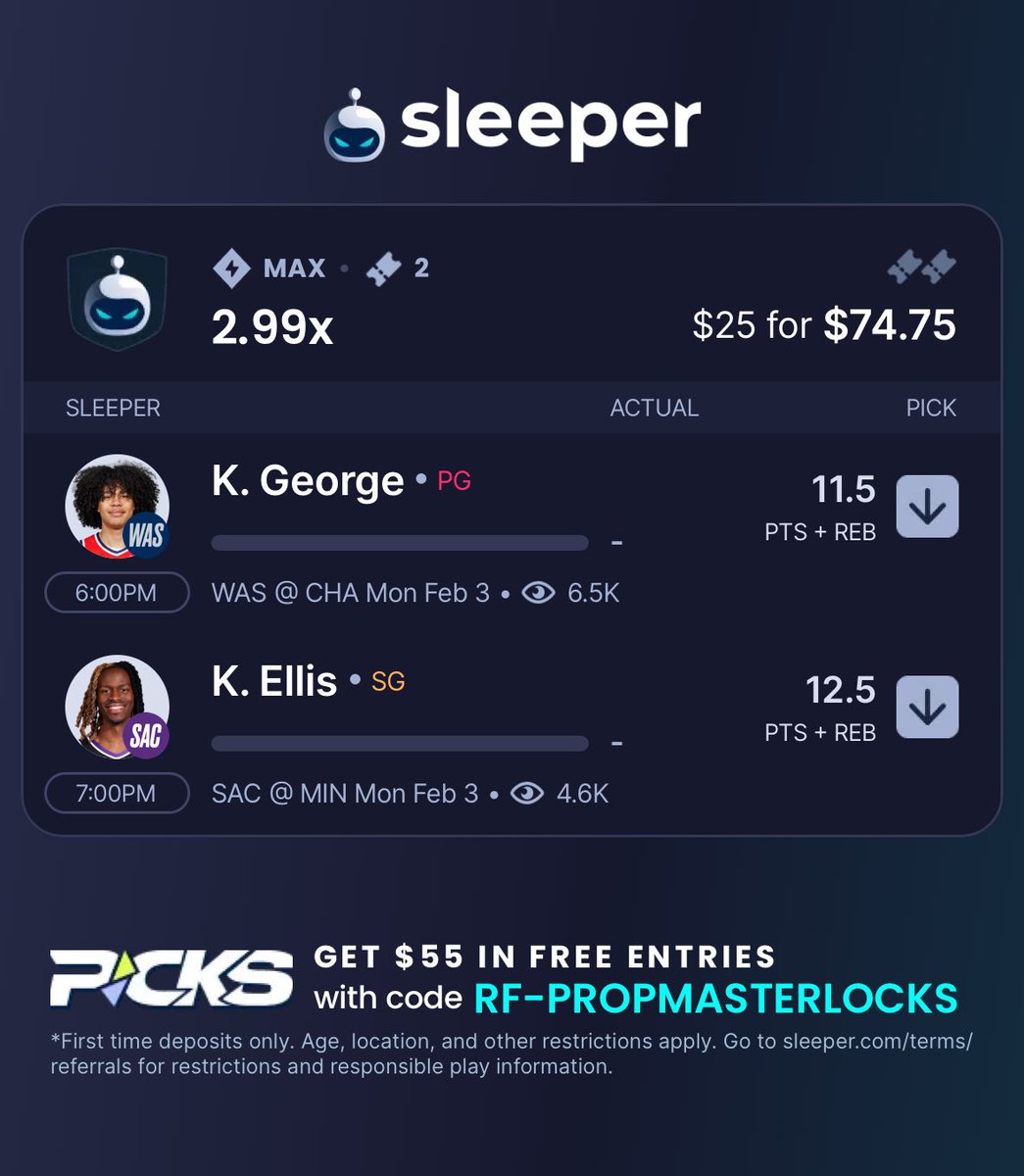 propmasterlocks's tweet photo. #NBAProp #2 of the day 🔥
🔨 Hammering the unders again!
George and Ellis on deck tonight! Unders cashed big yesterday—let’s run it back and stack more wins! 💸
Who’s tailing? 🔒🔥 #PropMasterLocks #UndersCash #PlayerProps #SleeperPicks #FanDuel #GamblingX #NBA #PrizePicks https://t.co/gfQX3DTxum